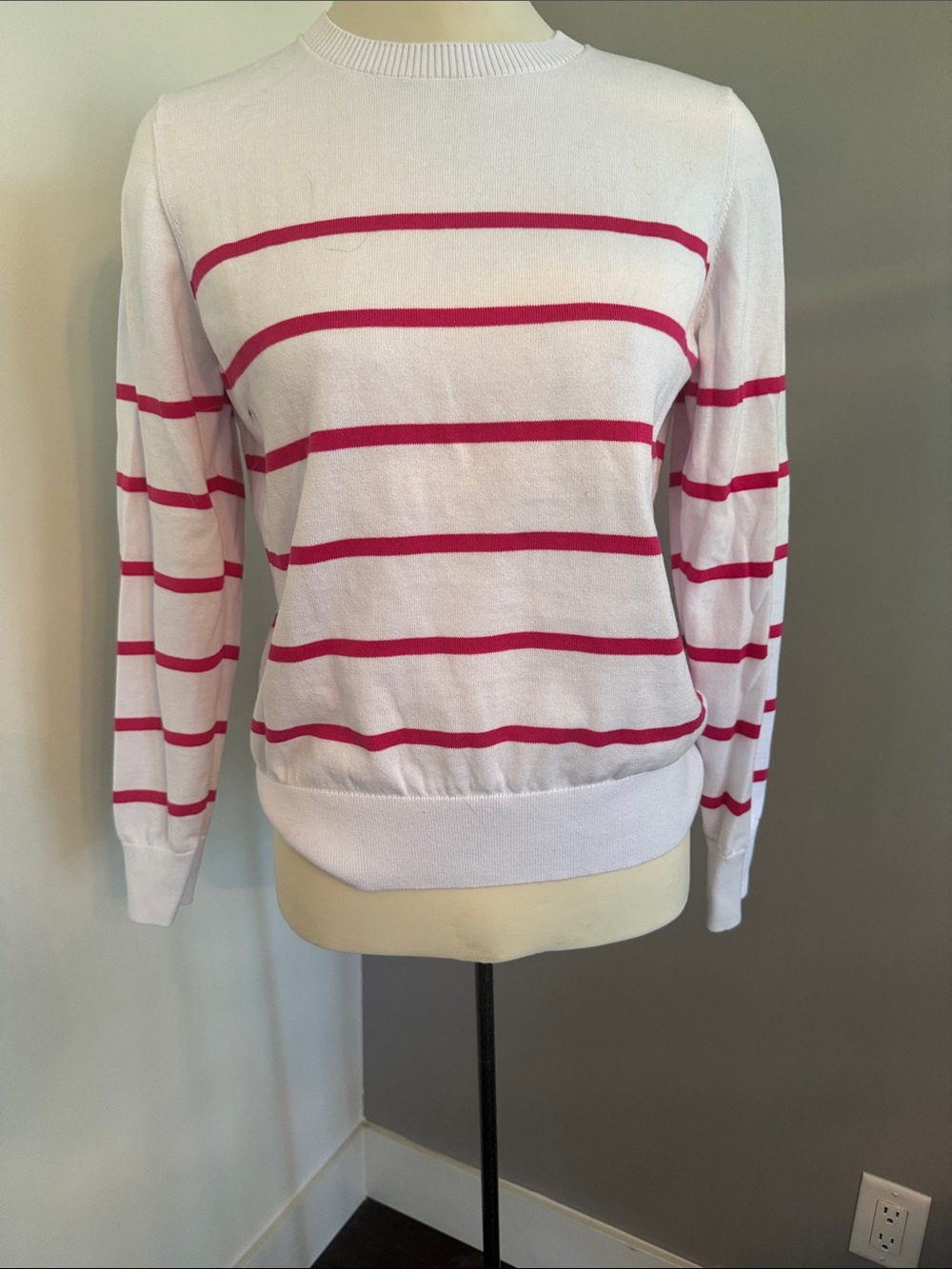 Puma White Crewneck Sweater with Pink Stripes